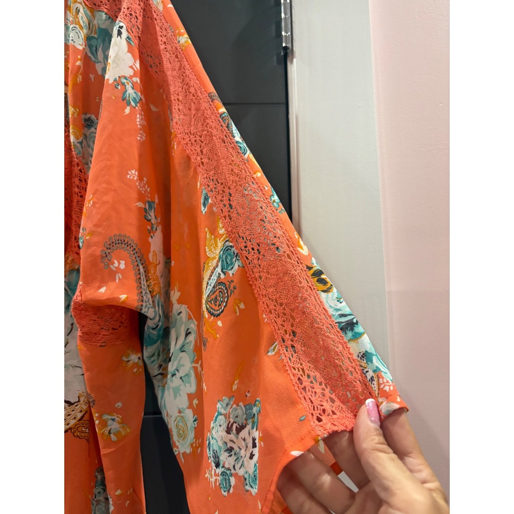 Torrid Orange‎ Floral Paisley Crochet Lace Trim Kimono Cardigan Plus Size 1/2 - Picture 5 of 6